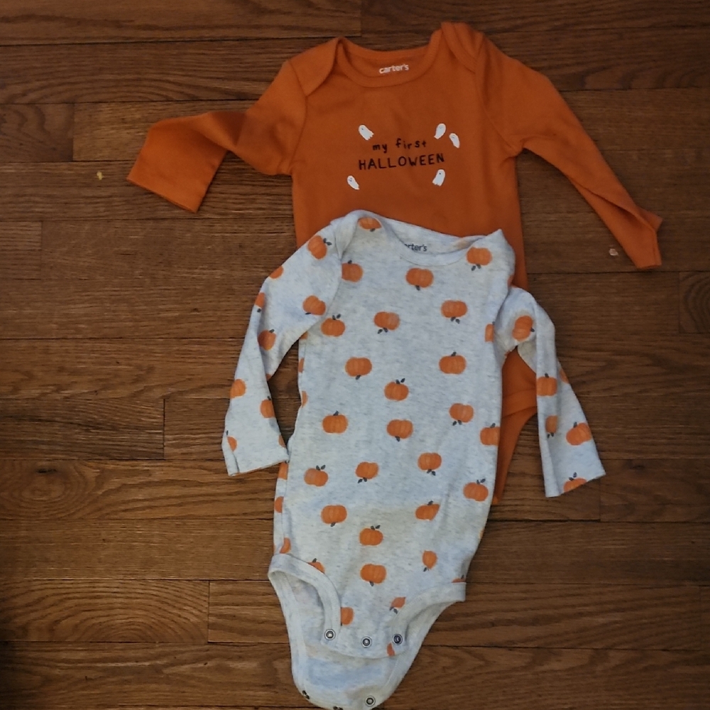 Carter's Festive Orange and Gray Pumpkin Bodysuit Set